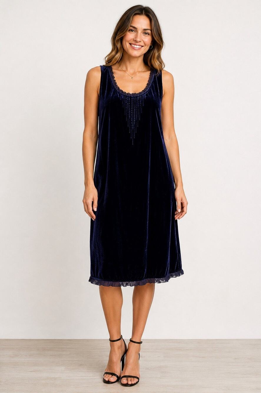 Vintage Kiko Dress Medium Navy Blue Silk Rayon Velvet Whimsigoth Boho Romantic